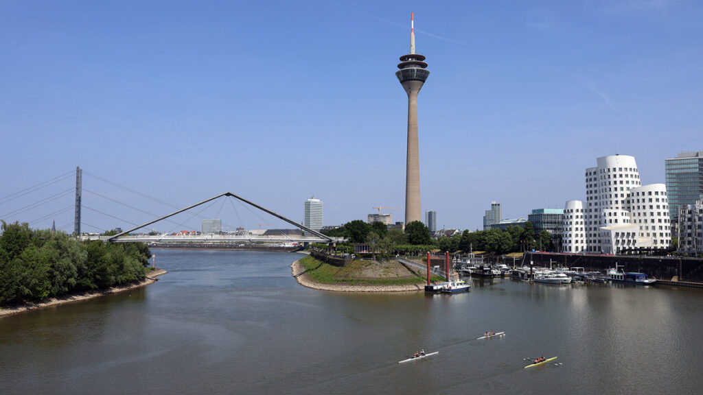 View of Düsseldorf and the Rhine River in Germany