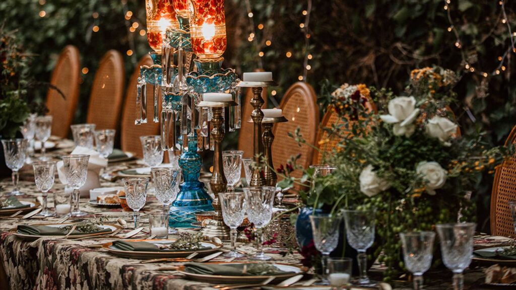 Elegant reception table prepared for a traditional Persian wedding celebration